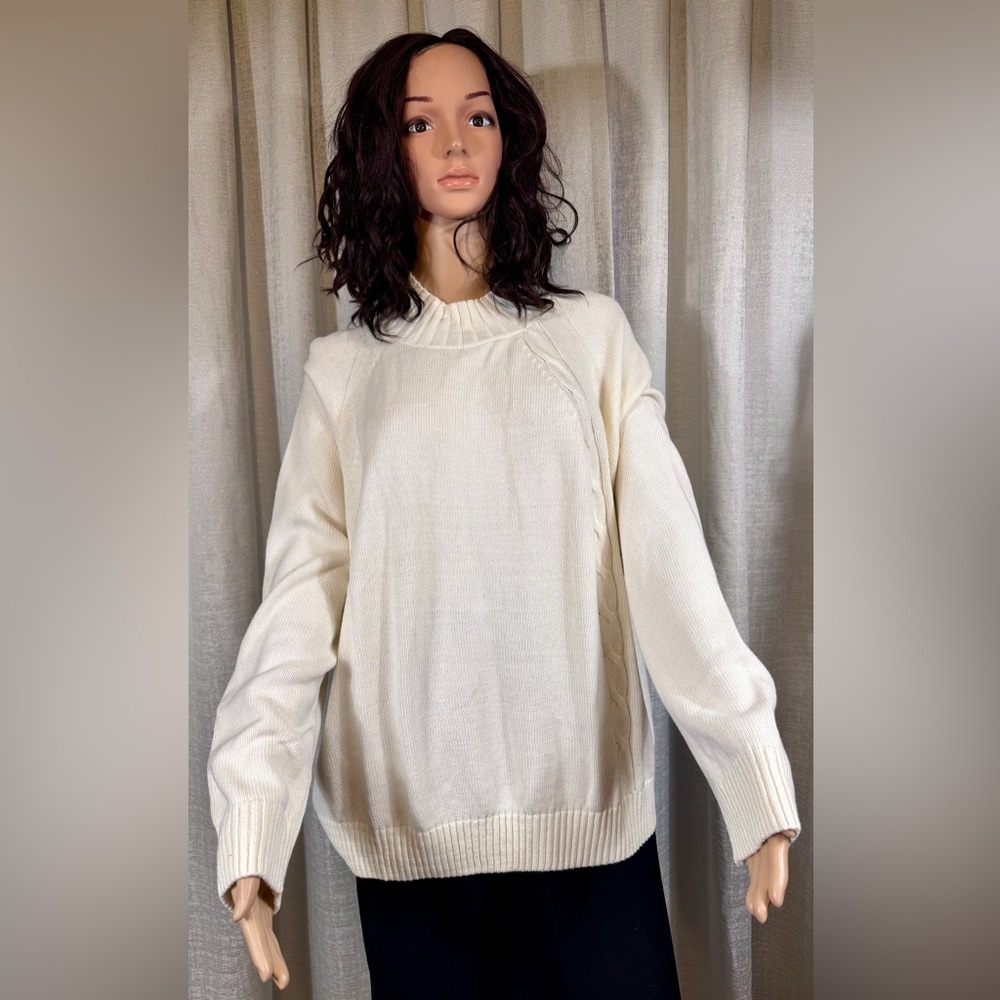 🤍 Carly Blake Ivory 100% Cotton Knit Sweater – Size 3X (Made in USA) - Picture 2 of 6